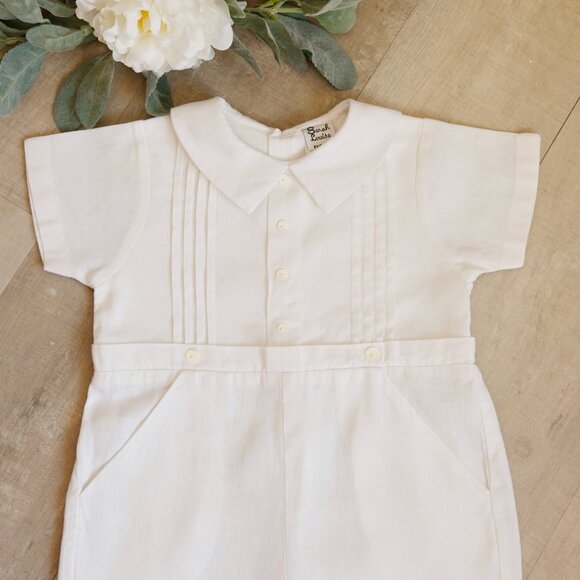 Boys White Linen Dressy Romper Boutique Ring Bearer Beach Portrait 18/24 Month